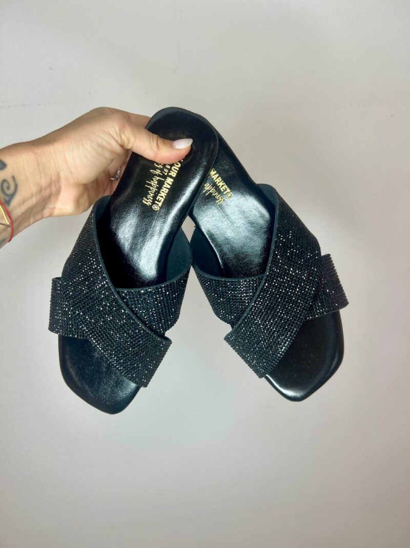 Ciabattina incrociata strass nera