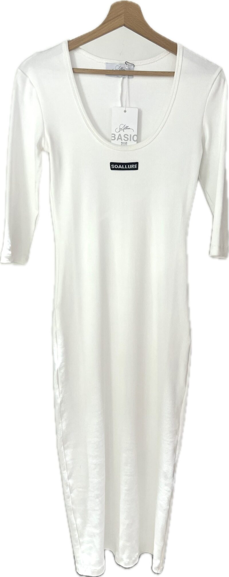 Abito midi in cotone a costine bianco SOALLURE