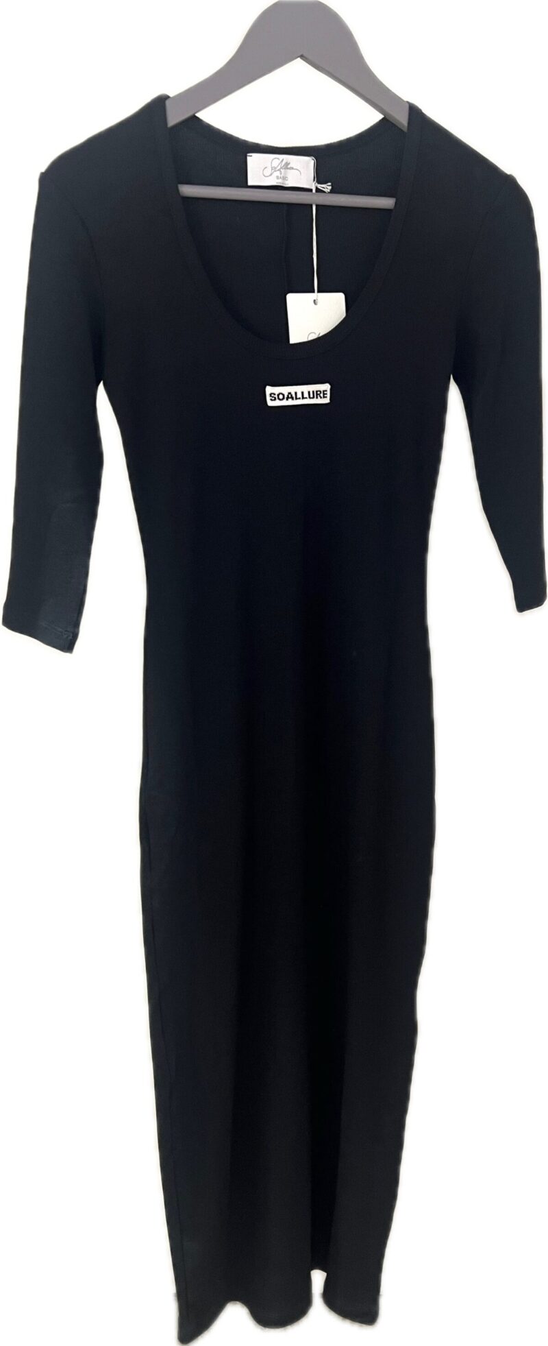 Abito midi in cotone a costine nero SOALLURE