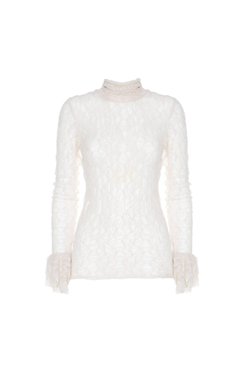 Blusa a collo alto in pizzo champagne SOALLURE
