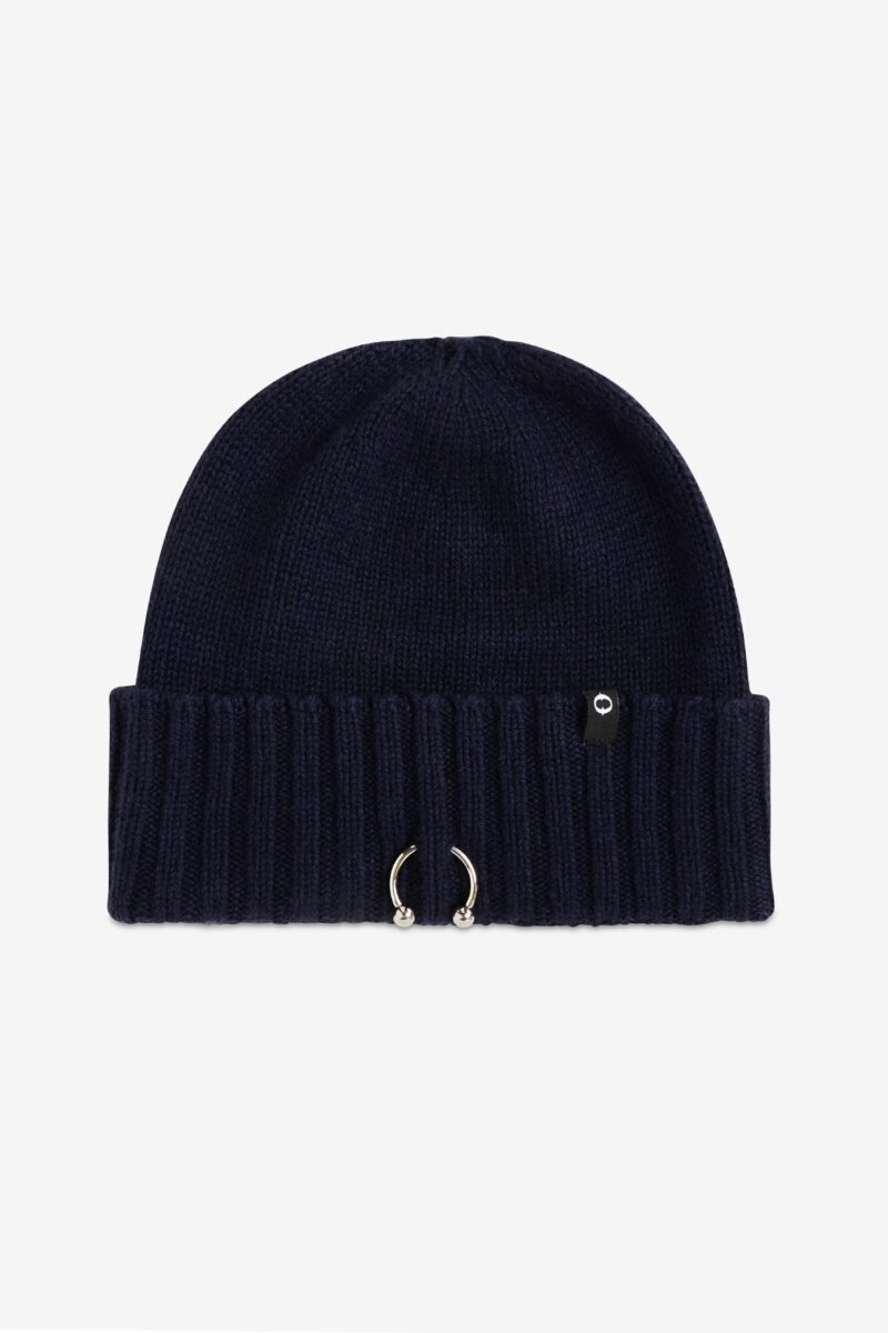 Cappello in misto lana blu applicazione piercing OTTO D'AME