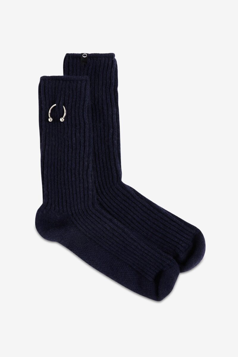 Calzini in misto lana blu applicazione piercing OTTO D'AME