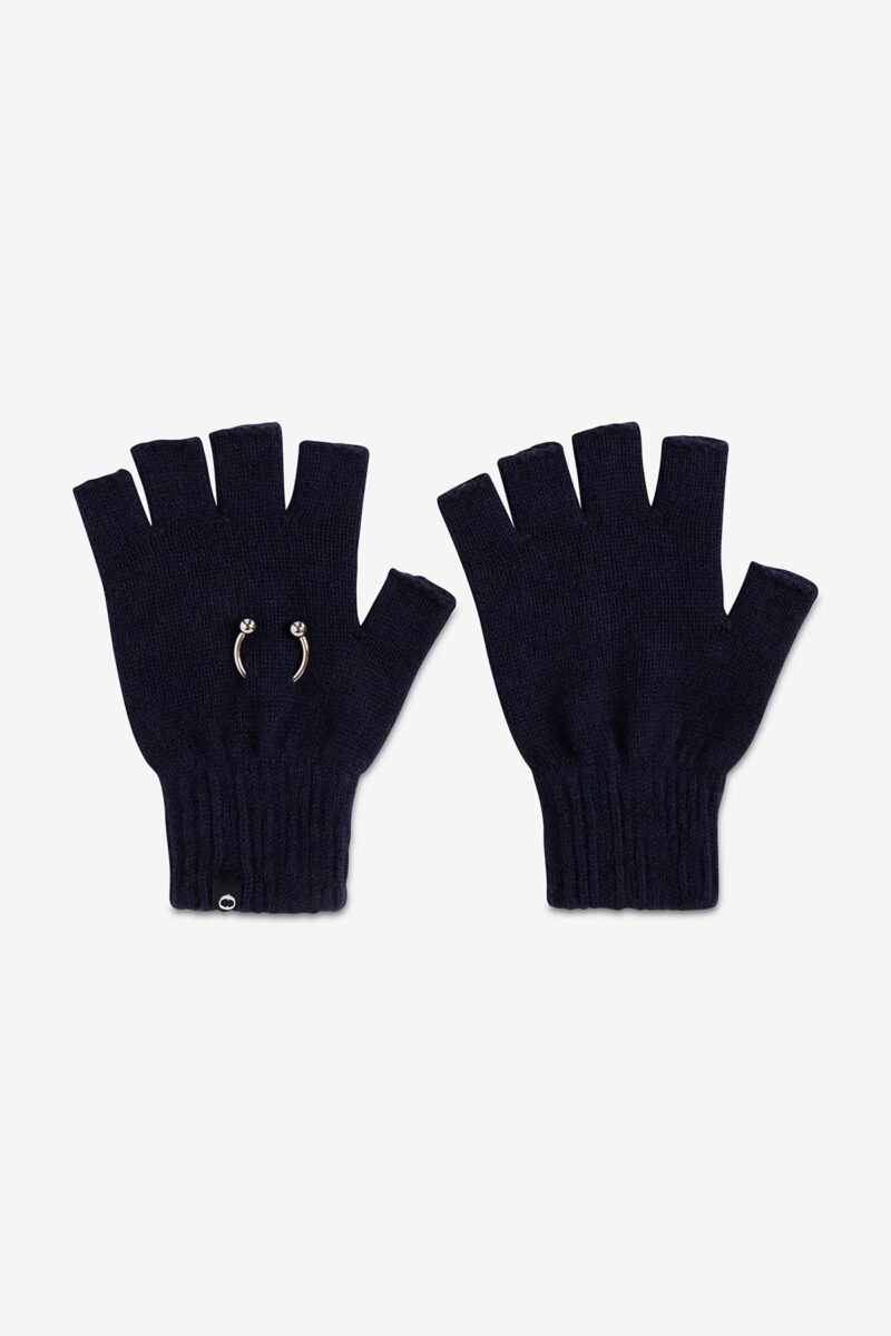 Guanti in misto lana blu applicazione piercing OTTO D'AME