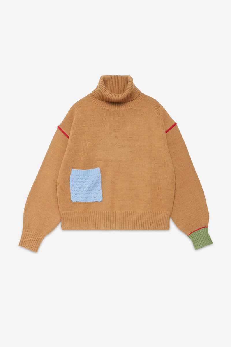 Maglione collo alto sesamo con dettagli a contrasto OTTO D'AME
