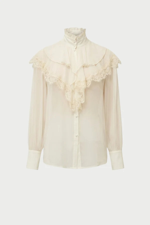 Camicia rouches e pizzo avorio PINK MEMORY